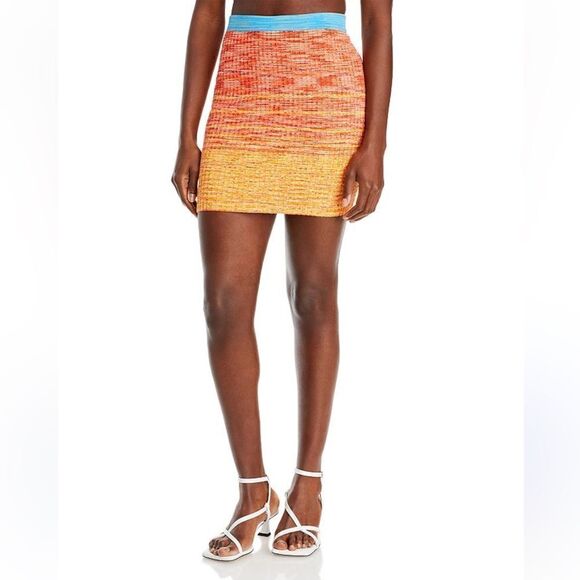 NEW Staud Piera Space Dyed Ribbed Mini Skirt Blood Orange Medium - Picture 2 of 8